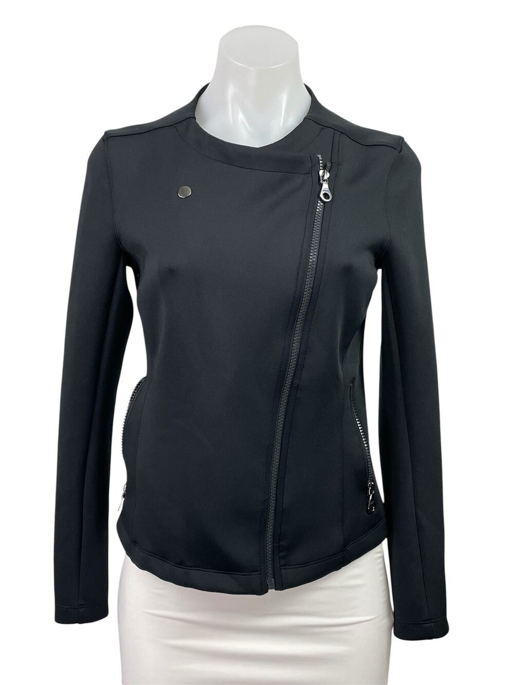 Joy Lab Women's Black Asymmetric Zip Long sleeve Moto Biker Coat Jacket Size XS